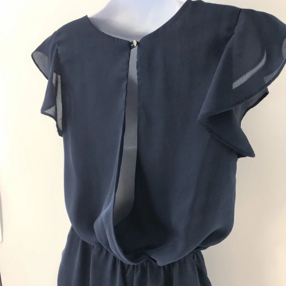 Everly Womens Romper Flutter Sleeves Elastic Waist Summer Tie Feminine Navy Sz - Picture 10 of 15